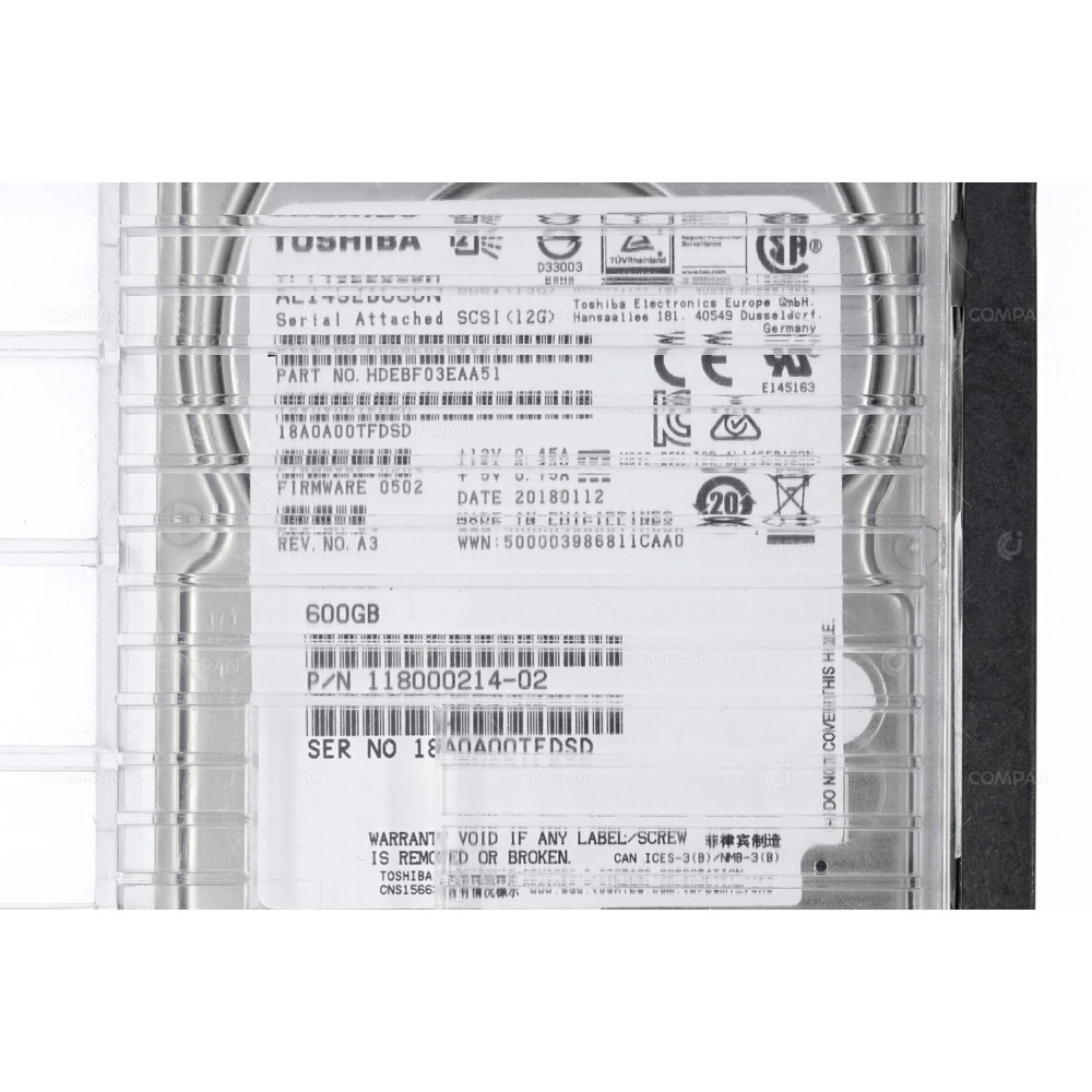 005051851 EMC HARD DRIVE 600GB 10K 12G FC 2.5 IN 3.5 SAS SFF 118000214-02, AL14SEB060N